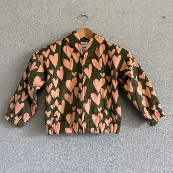 NWT Stoker Heart Jacket with Hood Infant Girl Youth Olive Peach by BIZZ X SISS - Picture 2 of 4